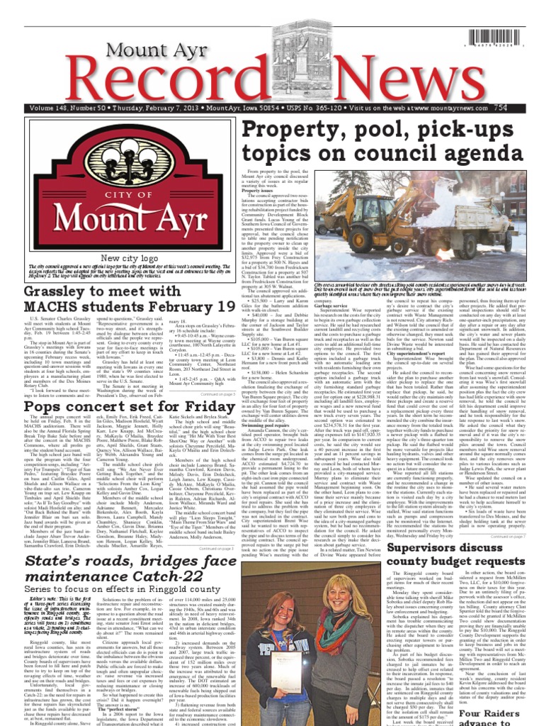 February 7 2013 Mount Ayr Record-News PDF Photograph High Density Lipoprotein