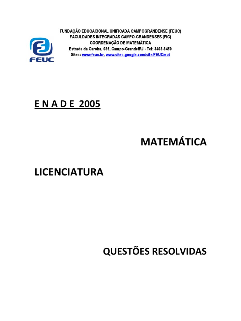 Matemática-Licenciatura – ENADE Nota 5 – IDD Nota 5 – Departamento de  Matemática