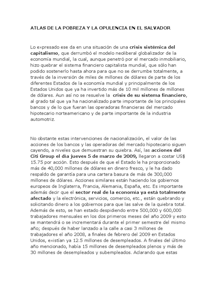 Atlas de La Pobreza y La Opulencia en El Salvador | PDF | Desempleo ...