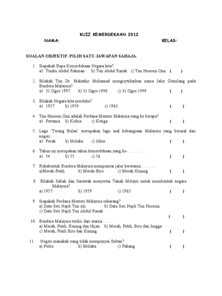 Kuiz Kemerdekaan Pdf