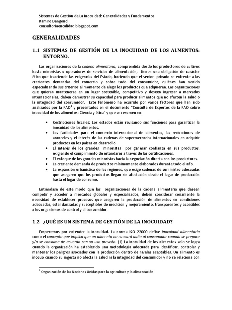 Sistemas de Gestión de Inocuidad Alimentaria | PDF | Análisis de Riesgo ...