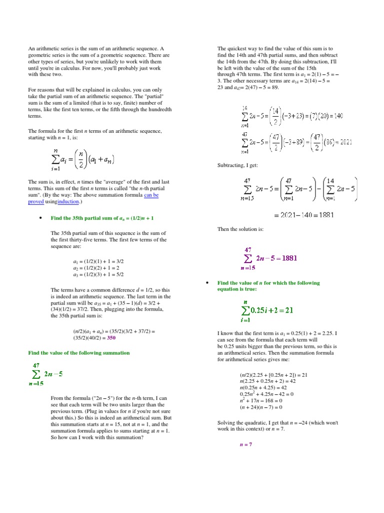An Arithmetic Series Is The Sum of An Arithmetic Sequence | PDF ...