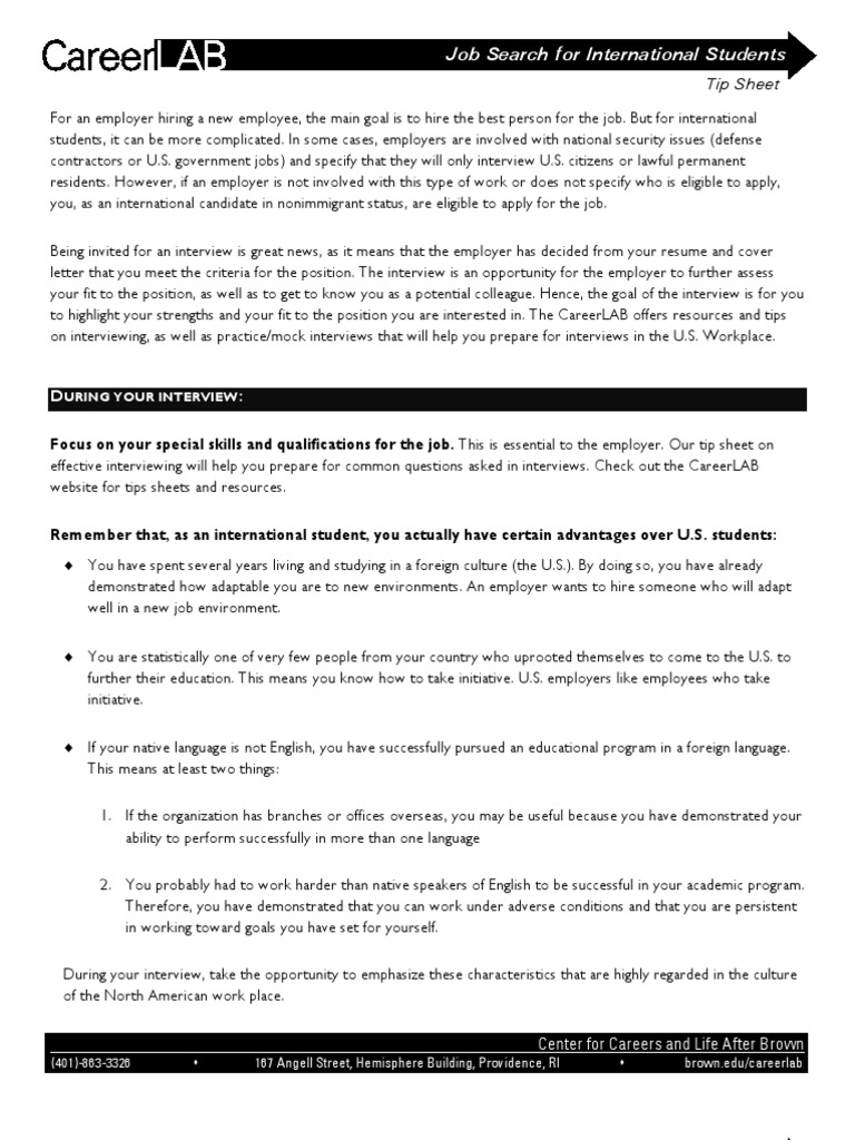 Job Search Tips for International Students | PDF | International ...