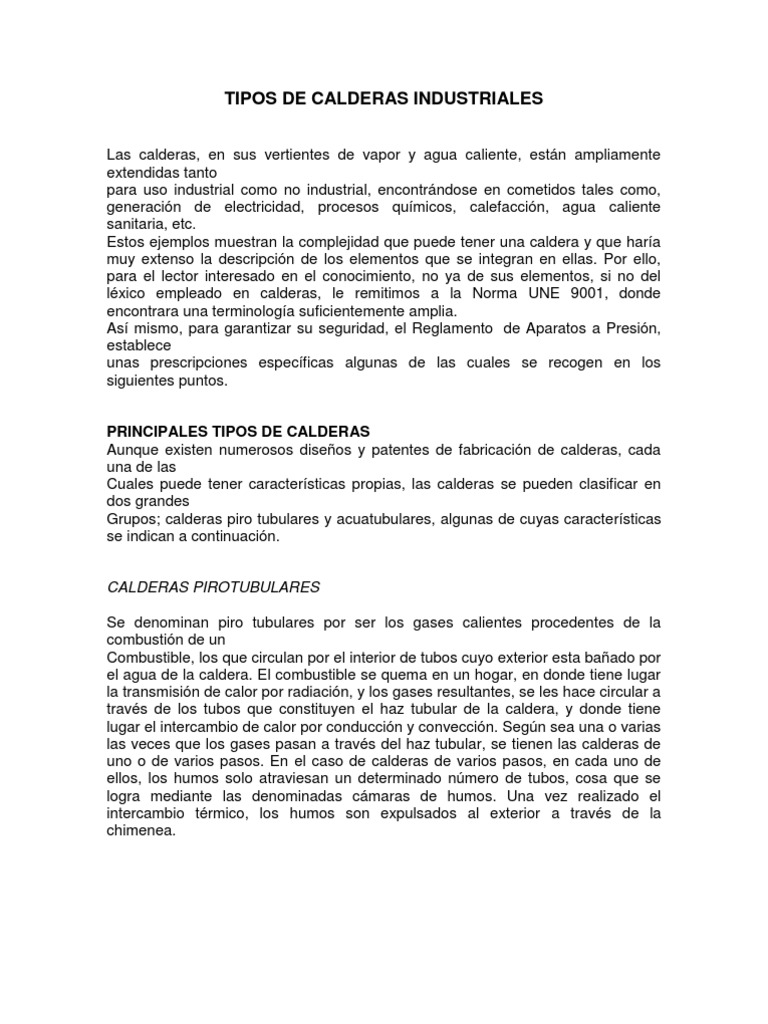 Calderas Industriales: Tipos y Características | PDF | Chimenea | Caldera