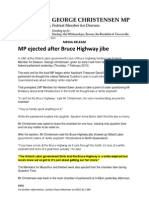 MP Ejected After Bruce Highway Jibe: Media Release