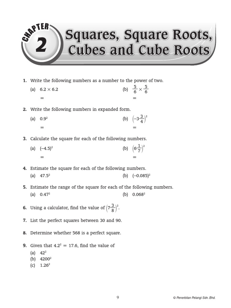 Latihan Matematik Tingkatan 2 Chap02 Square, Square Root, Cube and 