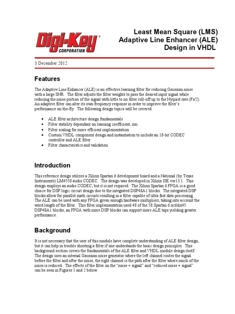VHDL Design of Adaptive Line Enhancer | PDF | Filter (Signal Processing ...