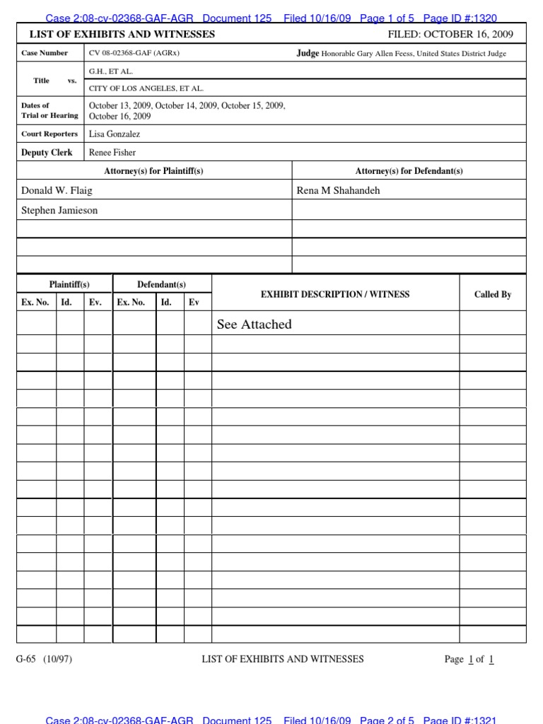 Exhibit and Witness List for G.H. Case | PDF | Witness | Legal Procedure
