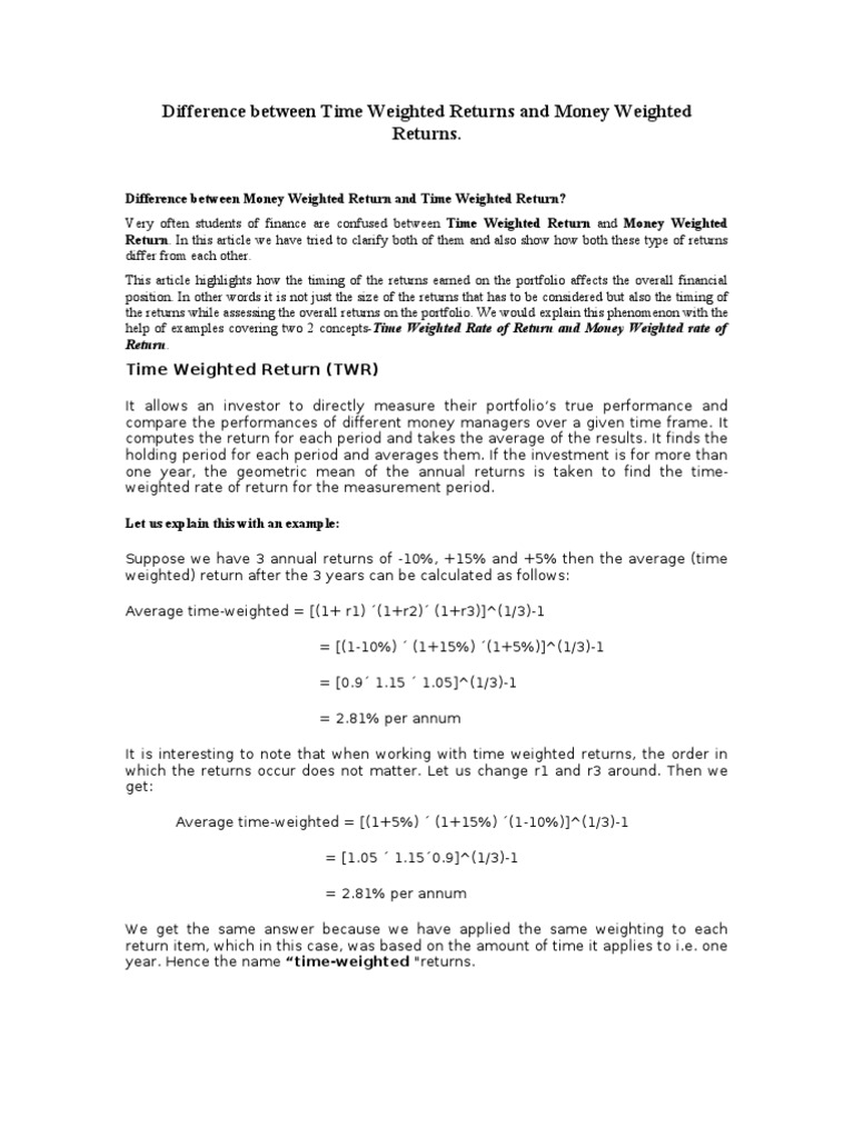 Difference Between Time Weighted Returns and Money Weighted Returns