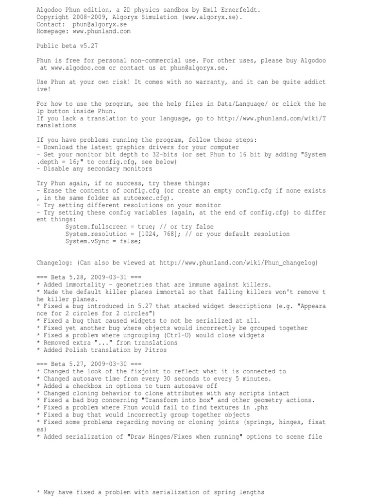 Readme For Phun | PDF | Rendering (Computer Graphics) | Software Bug