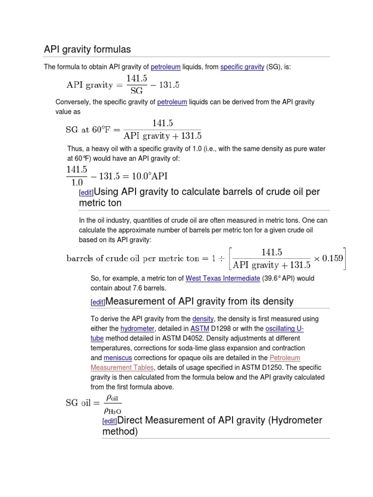 API Gravity Formulas | Gravity | Petroleum