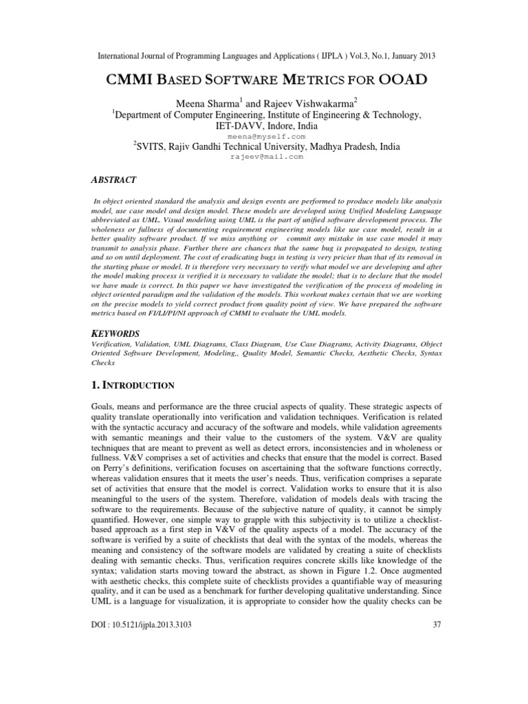 CMMI Software Metrics for UML Validation | PDF | Use Case | Class ...