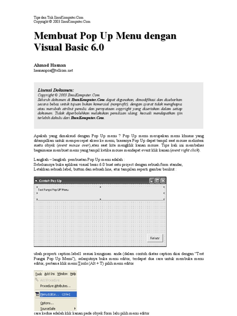 Membuat Menu Pop Up Pada VB | PDF