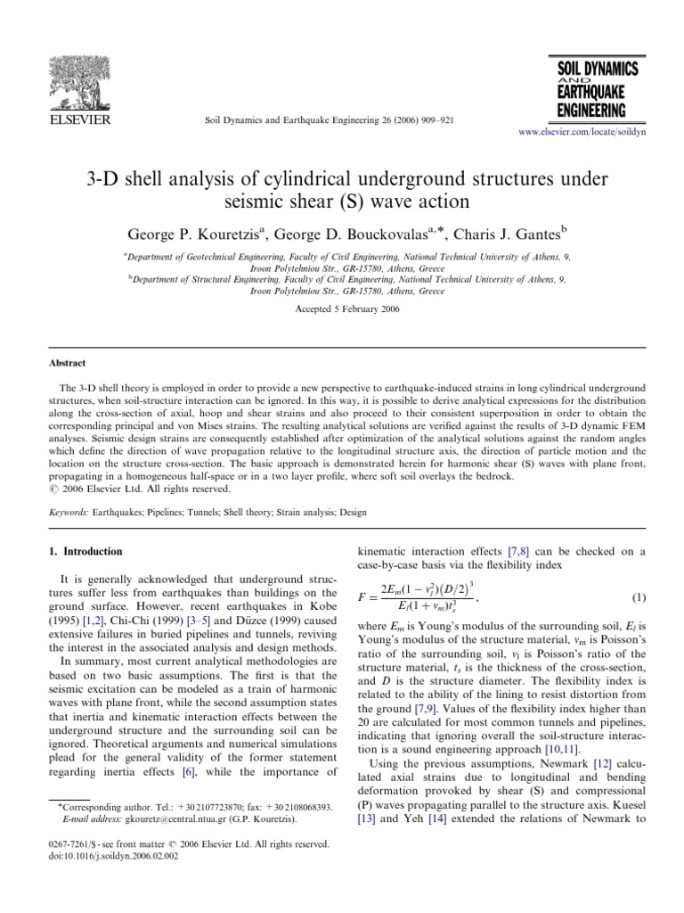 3-D Shell Analysis of Cylindrical Underground Structures Under Seismic ...