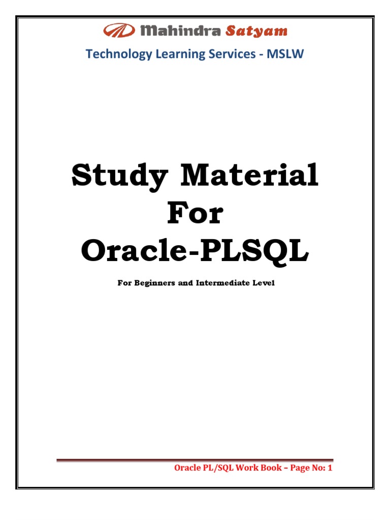 Oracle PLSQL Workbook | PDF | Pl/Sql | Sql