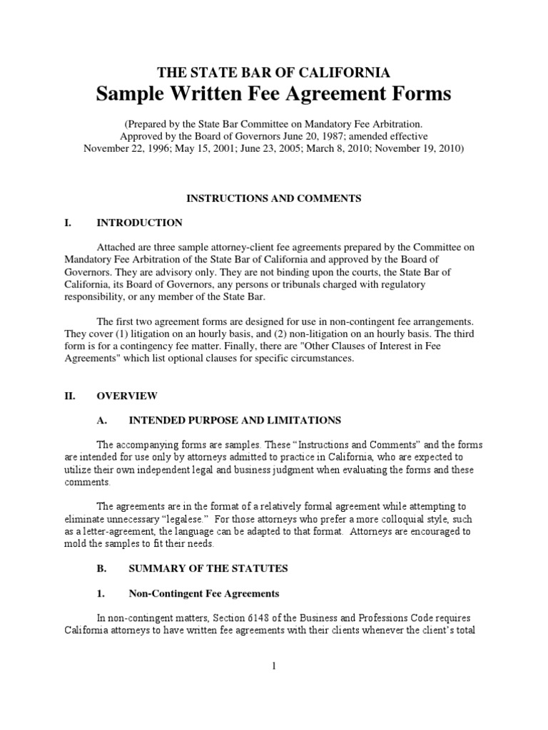 California Attorney Fee Agreement Samples | PDF | Costs In English Law ...