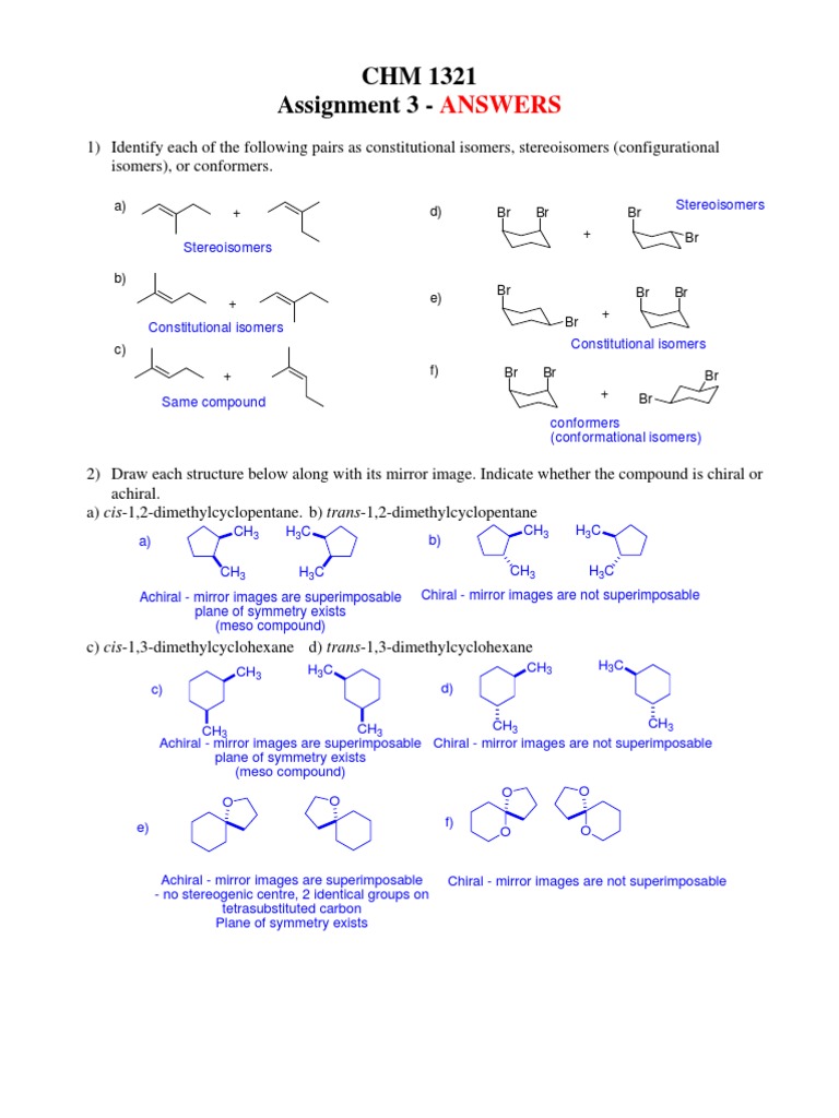 Assignment 3 Chirality (Chemistry) Organic Chemistry