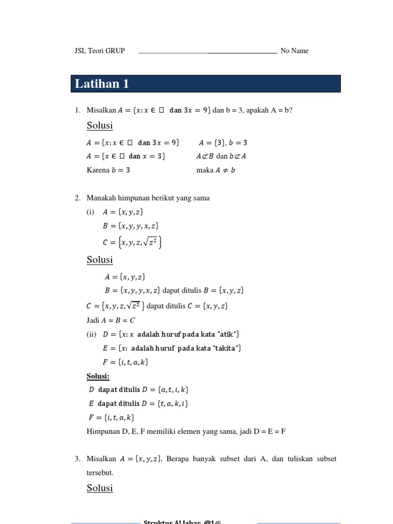 Penyelesaian Soal Latihan Teori Grup