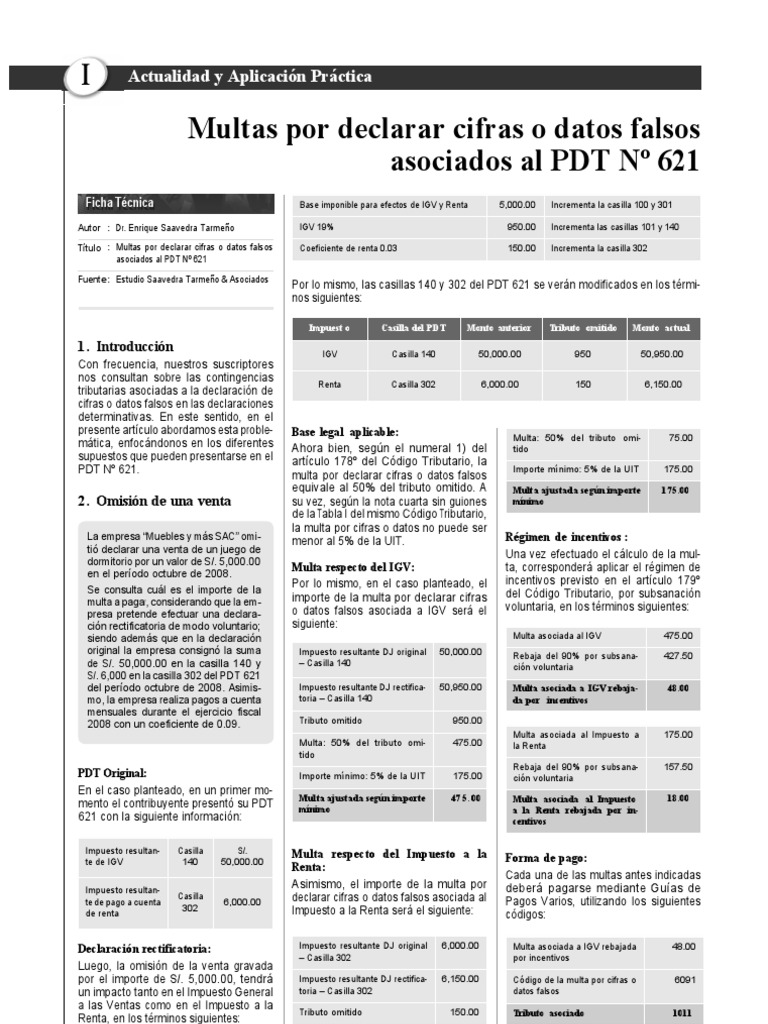 Multas por rectificación en PDT 621 | PDF