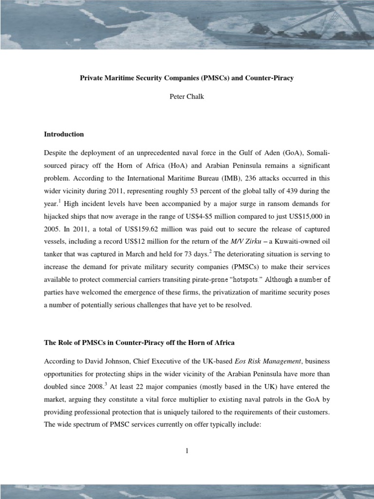 Private Maritime Security Companies | PDF | Piracy Off The Coast Of ...
