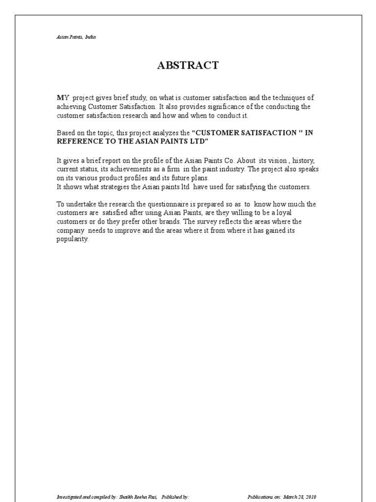Customer Satisfaction at Asian Paints | PDF | Customer Relationship ...