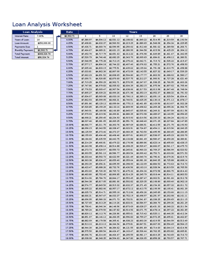 Loan Analysis Worksheet