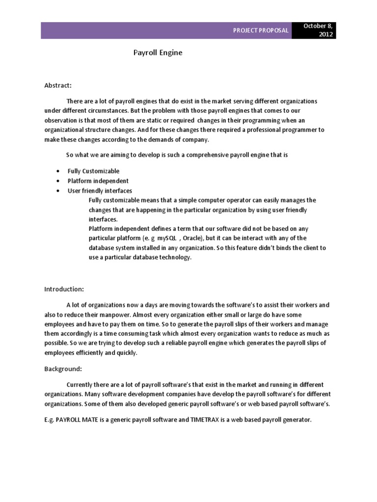 payroll management Project Proposal Cross Platform Software Databases