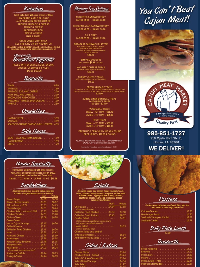 CajunMeatMarket To Go Menu PDF Hamburgers Sausage