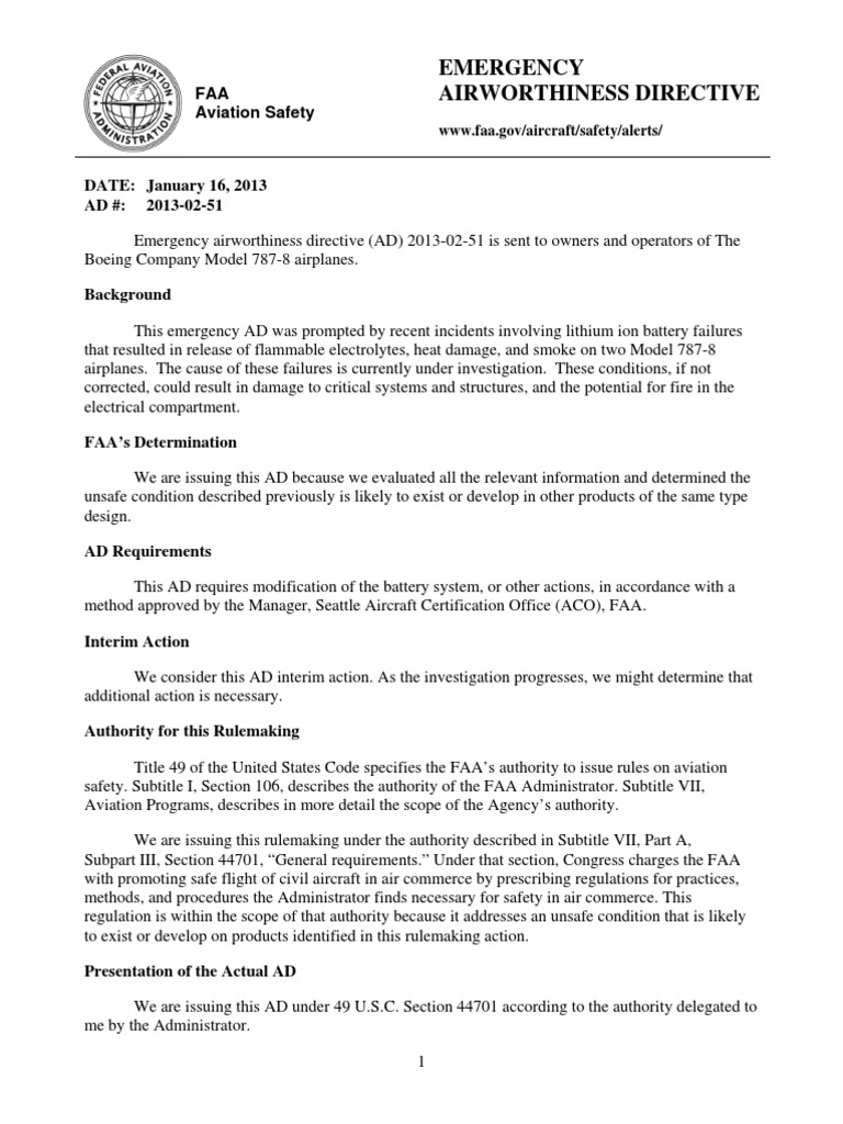 Emergency Airworthiness Directive: FAA Aviation Safety | PDF | Federal ...