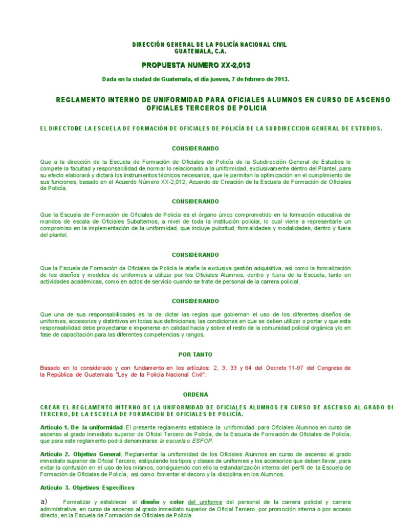 Reglamento De Uniformuidad PNC Guatemala Version Sujeta A Revision Y 