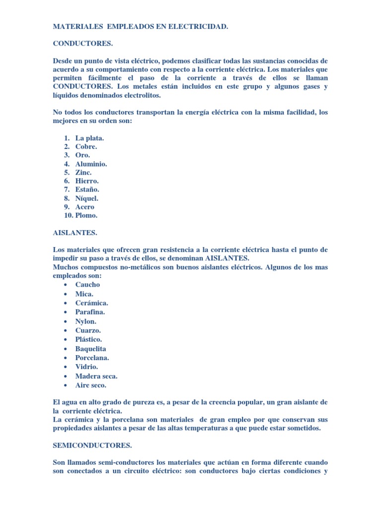 Conductores y Aislantes Eléctricos | PDF | Aislador (Electricidad ...