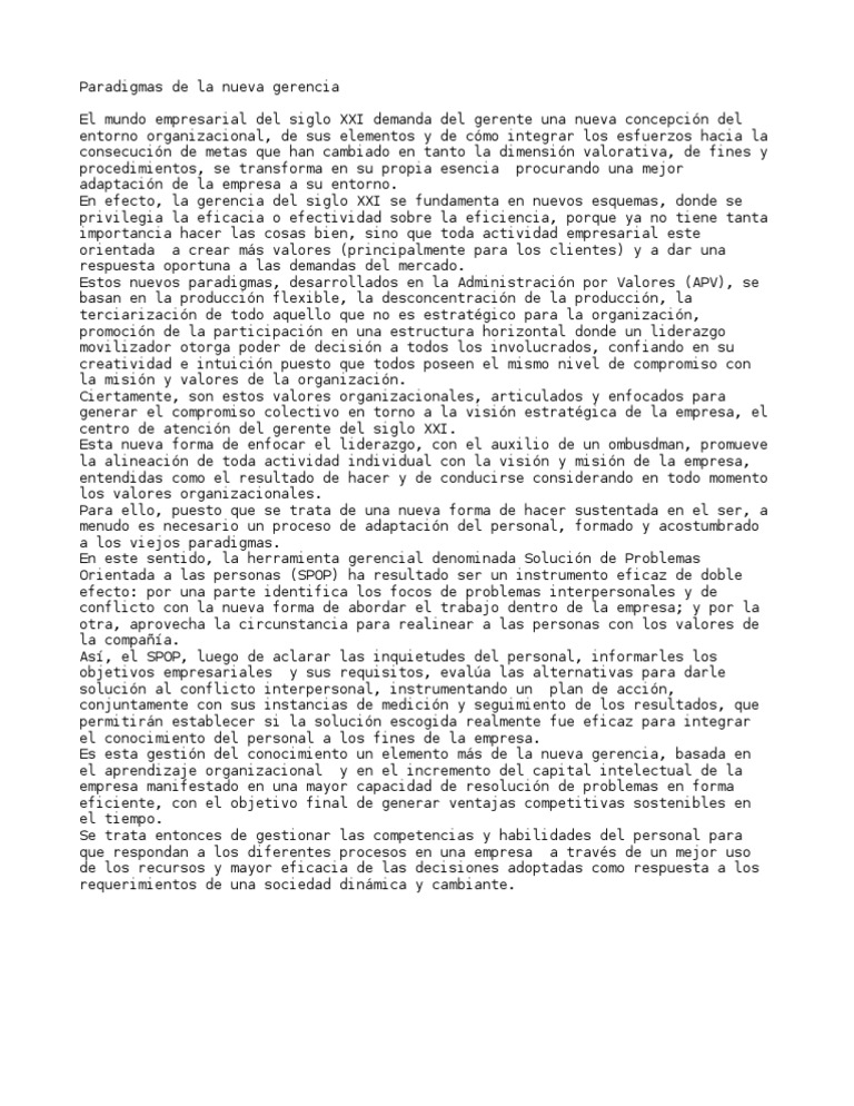 Nuevos Paradigmas en la Gerencia Moderna | PDF | Liderazgo | Cognición