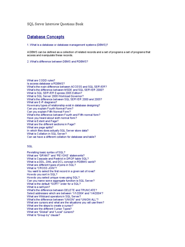 SQL Server Interview Questions Part - 1 | PDF | Data Warehouse ...