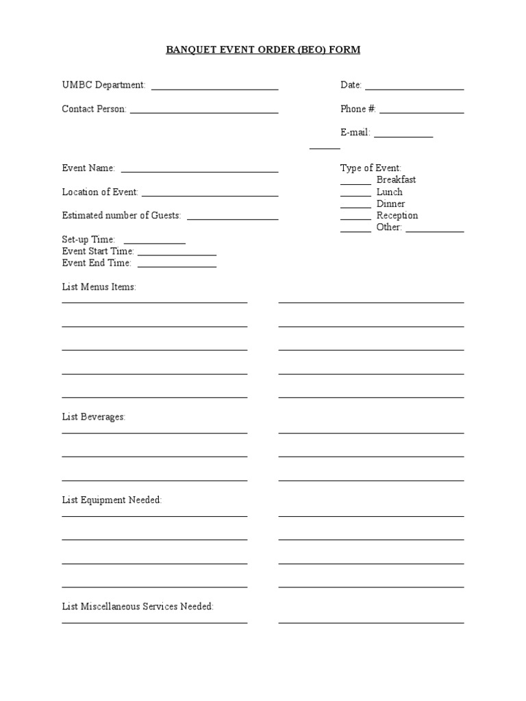 Banquet Event Order (Beo) Form | PDF | Law