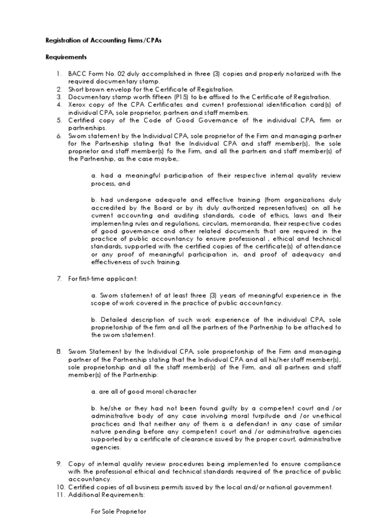 BOA Requirements PDF Certified Public Accountant Sole Proprietorship