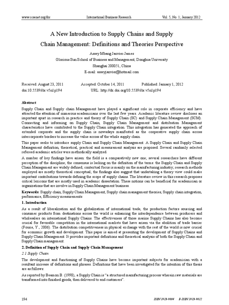 Supply Chain Management Definitions and Theories Perspective | PDF ...