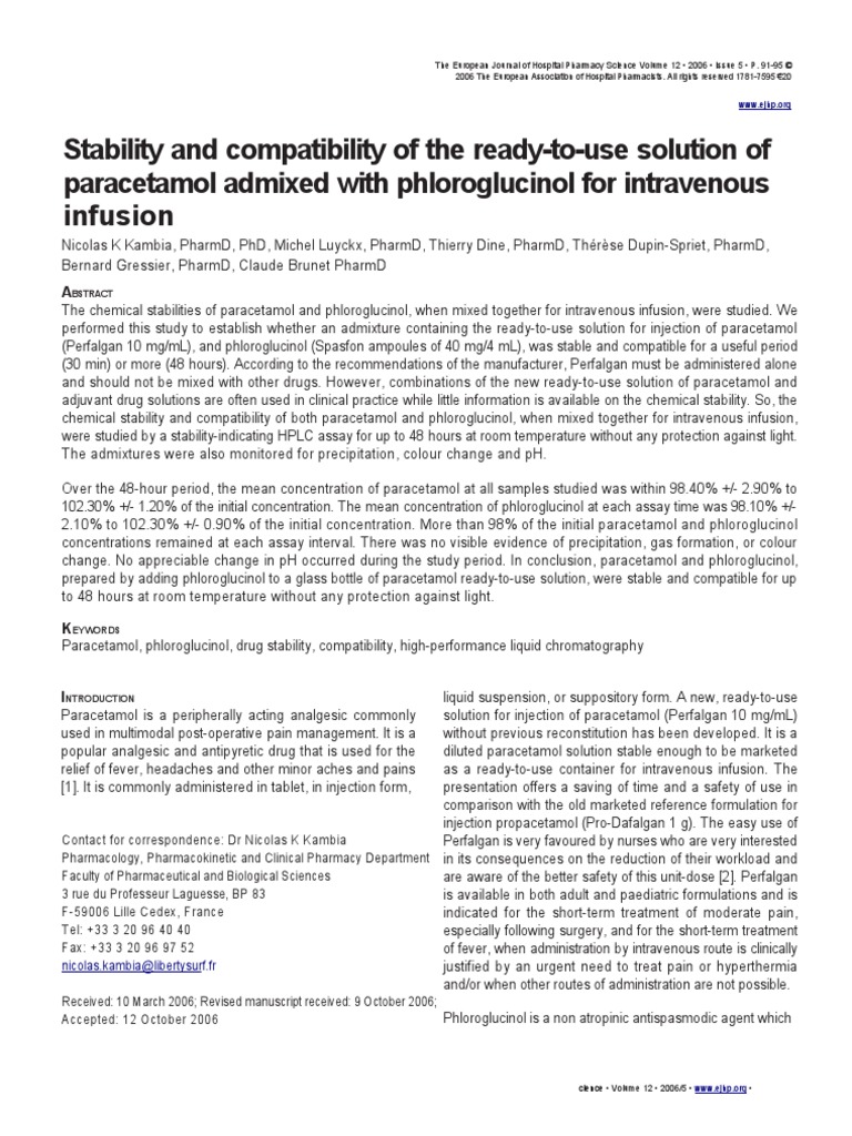 Paracetamol Stability PDF High Performance Liquid Chromatography