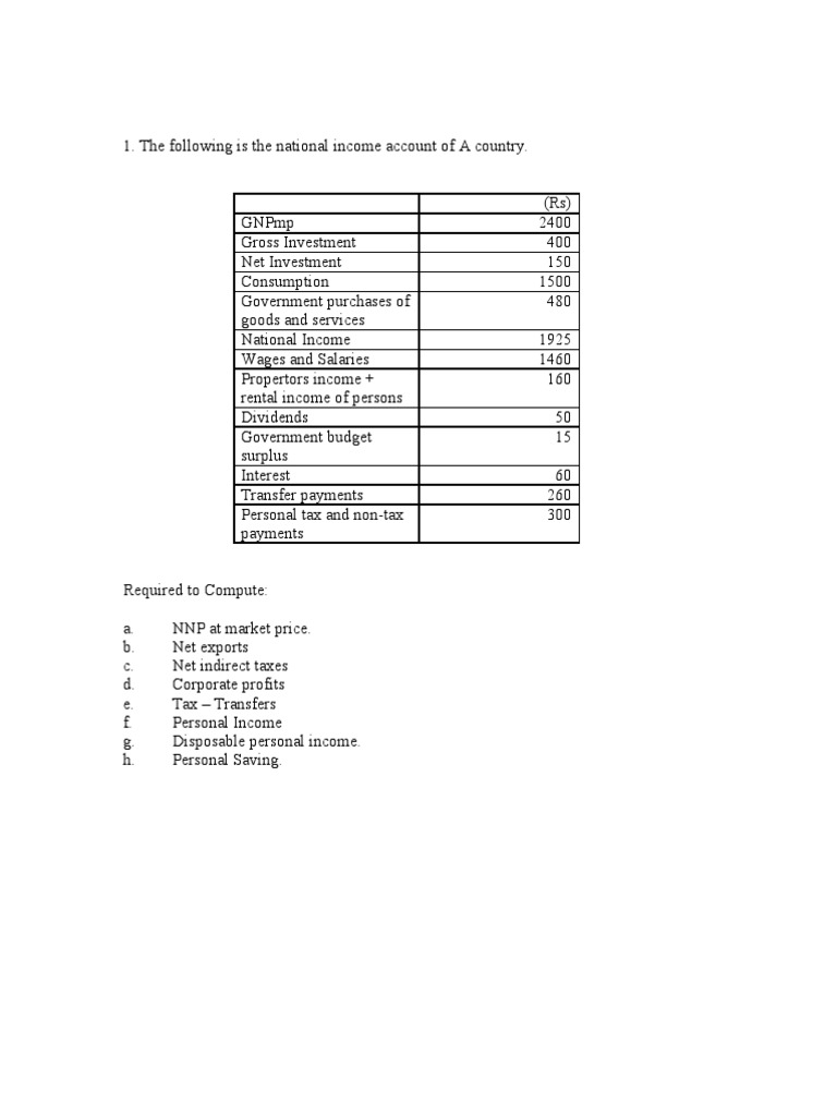 Analysis of National Accounts and Computation of Key