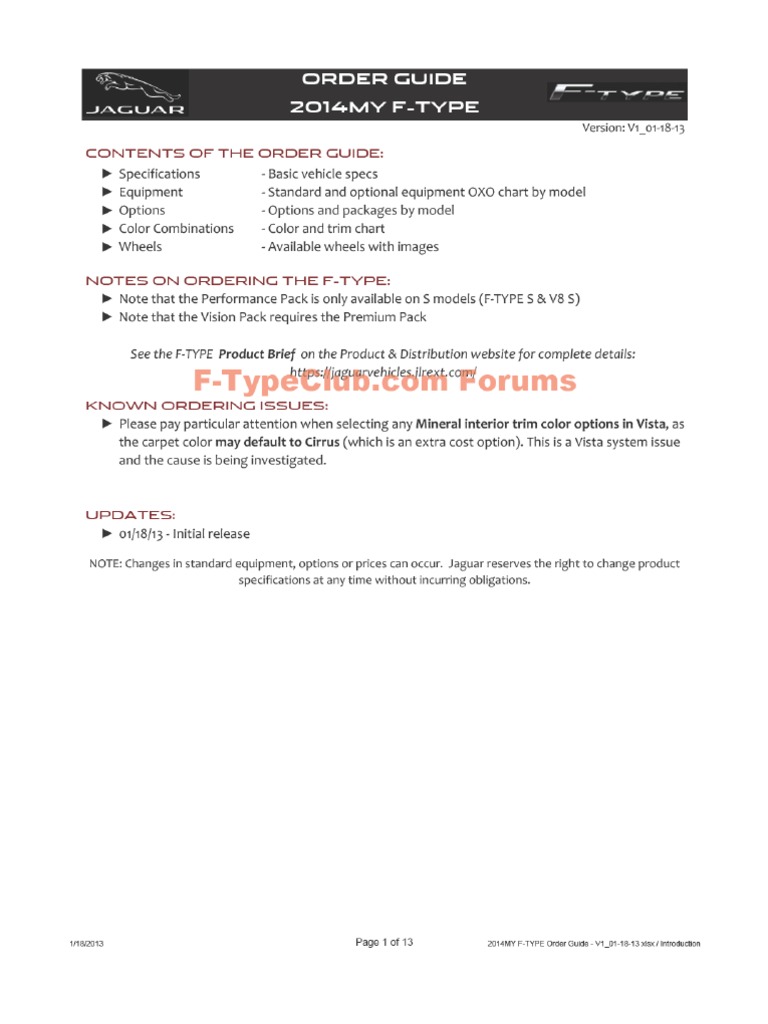 Jaguar F-Type Order Guide From F-TypeClub - Com Forums | PDF | Headlamp ...