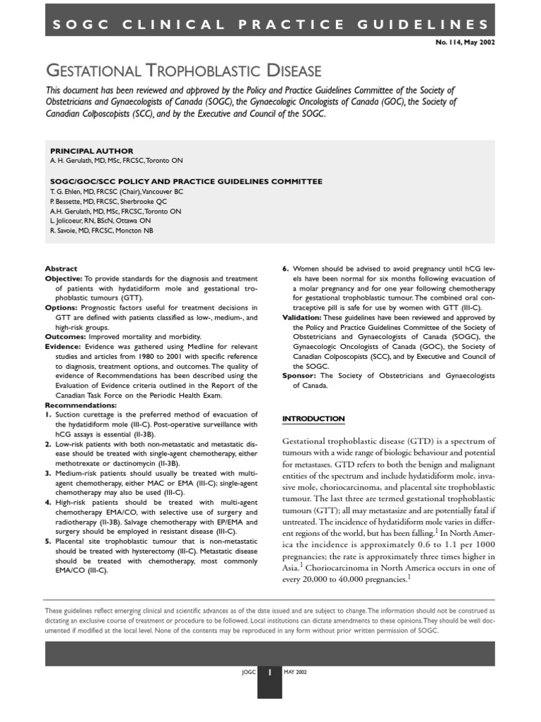 Guidelines for Gestational Trophoblastic Disease | PDF | Chemotherapy ...