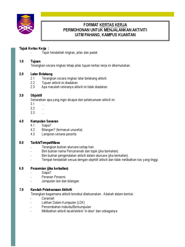 Format Kertas Kerja Dan Laporan Aktiviti