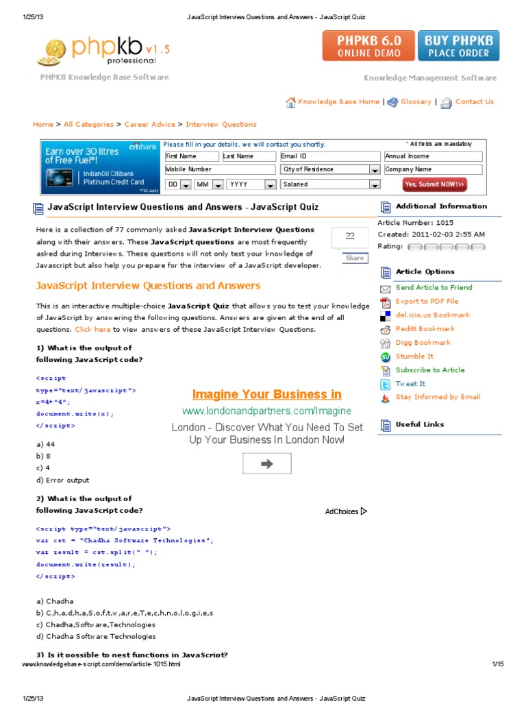 Javascript Interview Questions And Answers Javascript Quiz C Programming Language Java Script