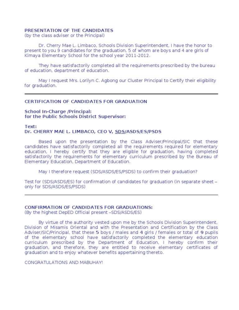 Certification And Confirmation For Graduates Speech Pdf Educational Stages Learning