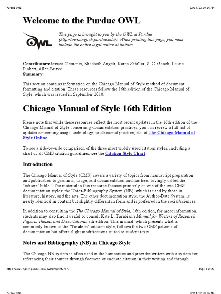 Chicago Style via Purdue OWL Citation Note (Typography)