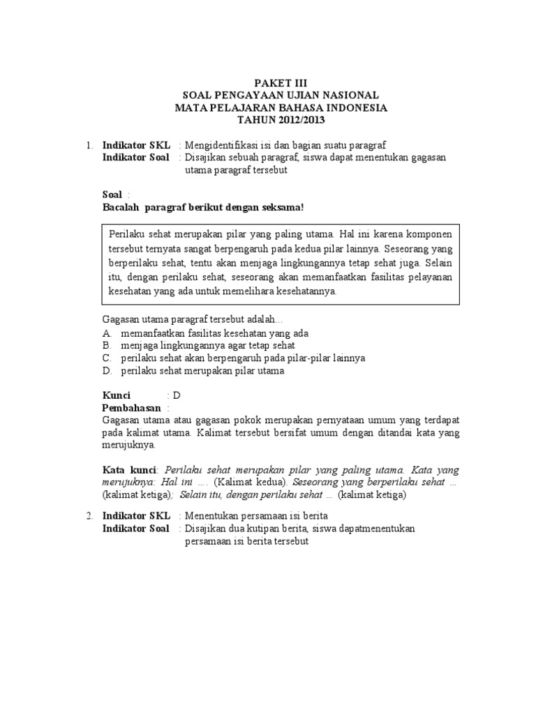 Soal Latihan Ujian Nasional Bahasa Indonesia Paket 3
