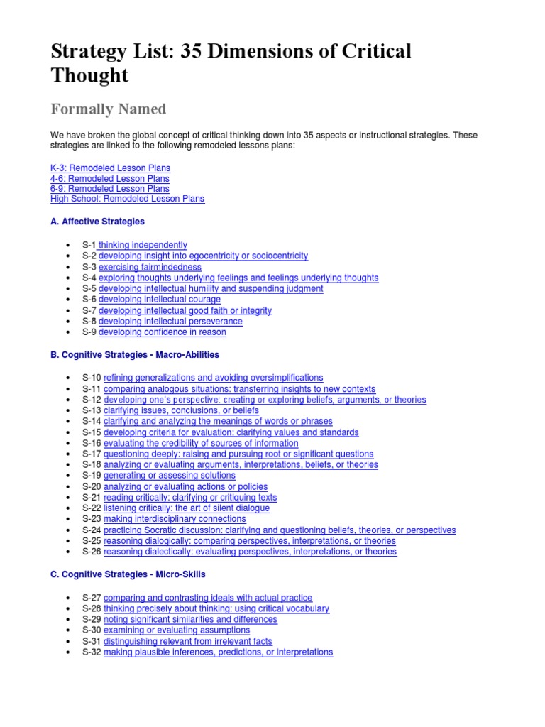 Critical Thinking Strategies K-12 | PDF | Critical Thinking | Theory