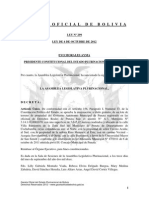 Ley 299 Aprobación de la enajenación, a título gratuito, de un lote de terreno de propiedad del Gobierno Autónomo Municipal de Punata a favor de la Universidad Mayor de San Simón