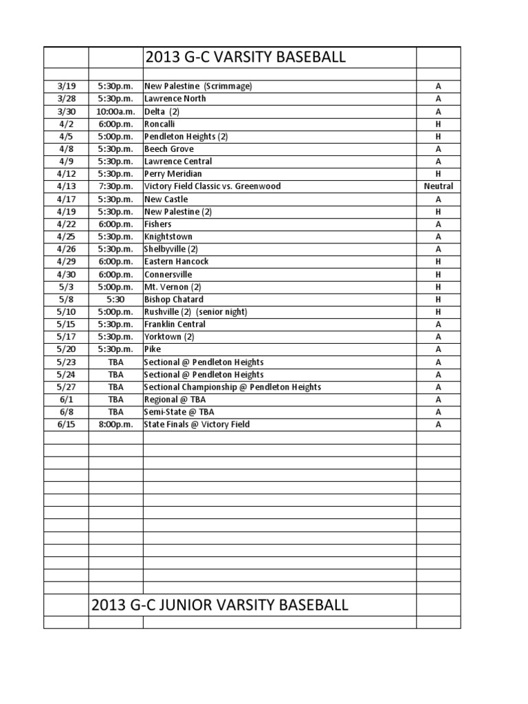 2013 GC Varsity Baseball PDF