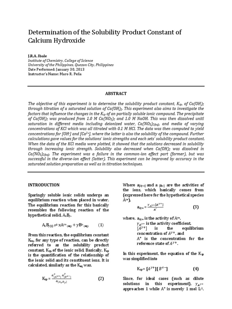 Determination of the Solubility Product Constant of ...
