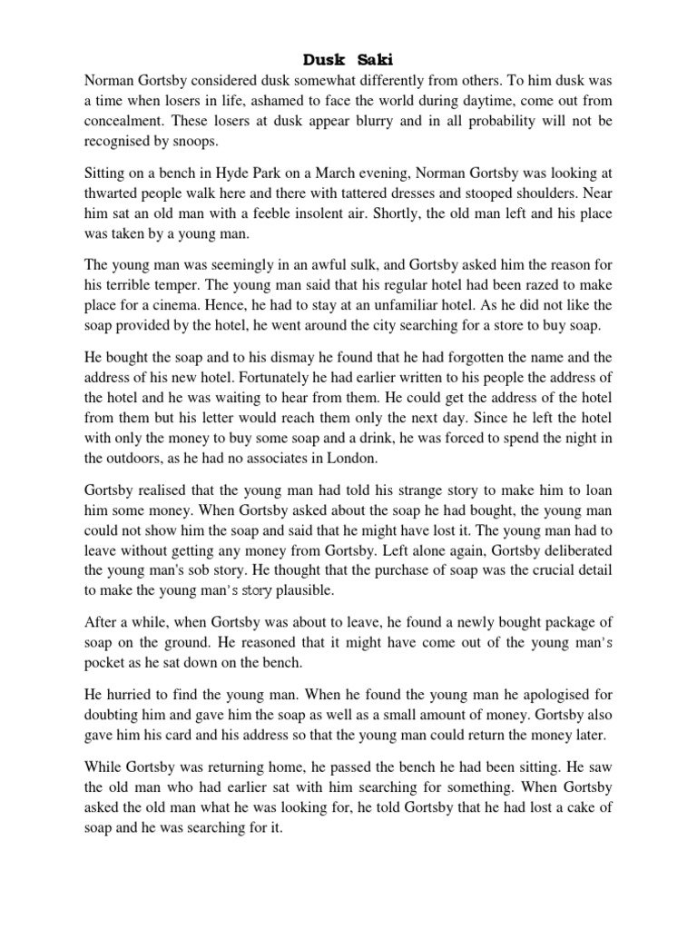 Dusk Saki Summary Docx